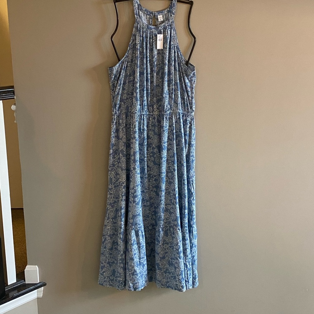NWT Women’s Old Navy Blue Print Dress with Halter Neck Size XL